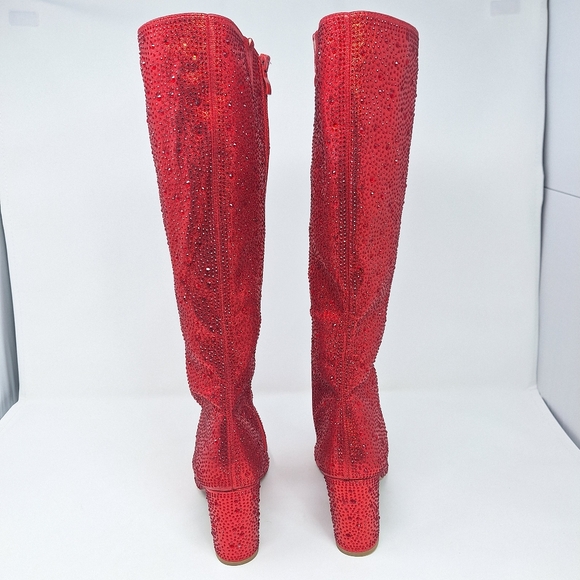 Top Moda Mariha Women's Rhinestone Knee High Boots 6.5 Red Sparkle - Picture 6 of 12
